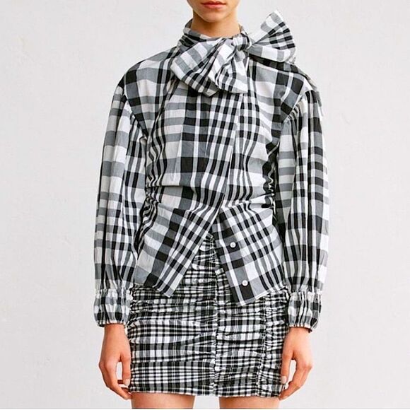 ZARA Plaid Set Skirt & Bow Neck Top Matching 2 Piece Size XS • BLOGGER FAVORITE - Picture 2 of 14